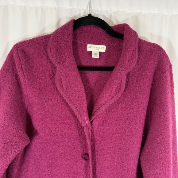 Appleseeds 100% Wool Jacket Women's Petite medium Pink Button Front Pocketless - Picture 2 of 10